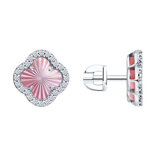 фото Серьги diamant online, серебро, 925 проба, родирование, фианит, перламутр, длина 1.1 см, , розовый