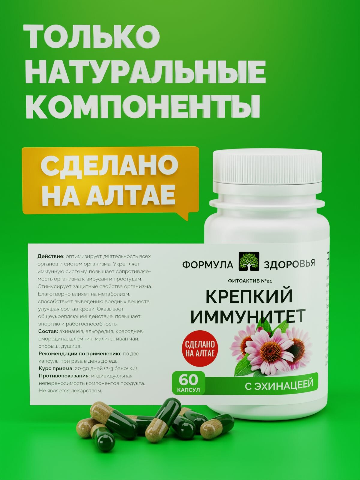 Картинки ФитоАктив №21 Крепкий иммунитет, ФОРМУЛА ЗДОРОВЬЯ, 60 капсул.