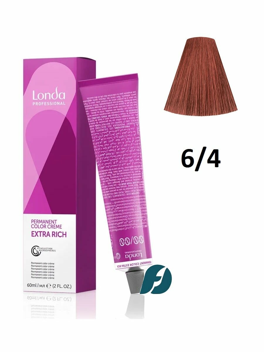 Londa Professional Permanent Color 6/4 Стойкая крем-краска для волос - Темный блонд медный, 60 мл