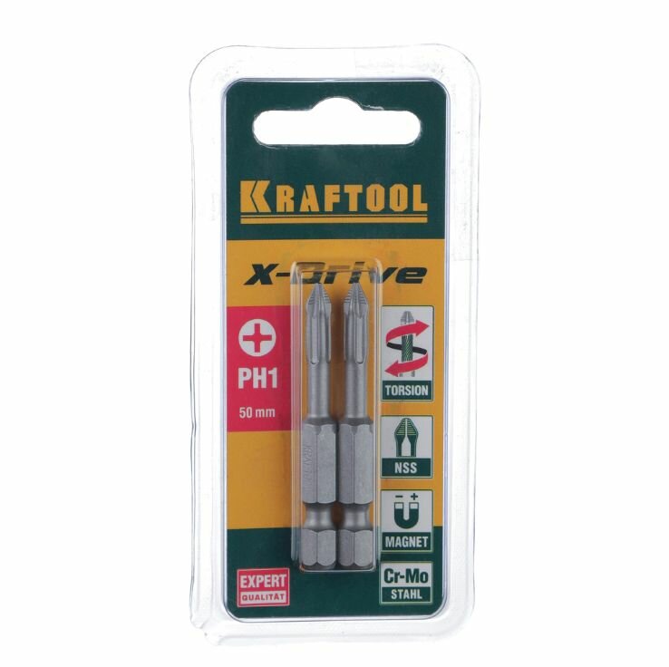 Изображение Биты для шуруповерта KRAFTOOL X-Drive PH1, 50 мм 2 шт