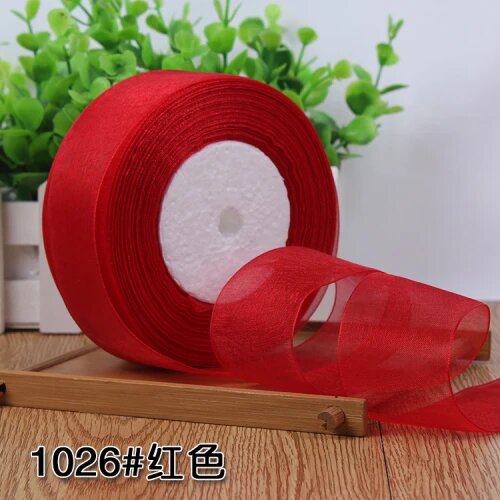Ленты из органзы ширина 12-50 мм 45 м/рулон цвет в ассортименте Organza 40mm Красный