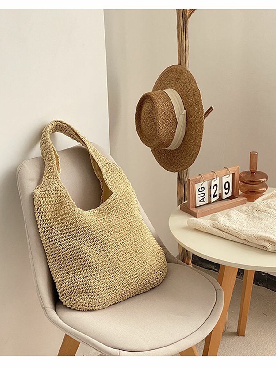 Сумка , фактура плетеная, бежевый — фото 1