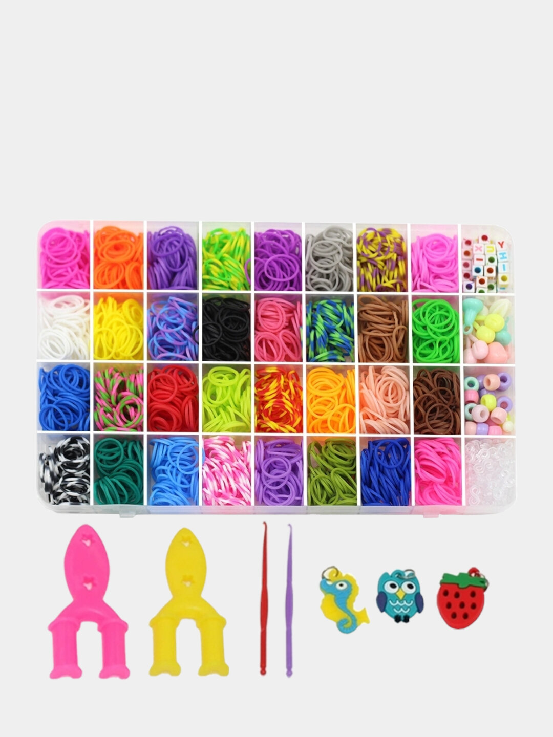 Набор резинок для плетения и создания браслетов, набор 1900 шт. со станком для плетения — фото 1