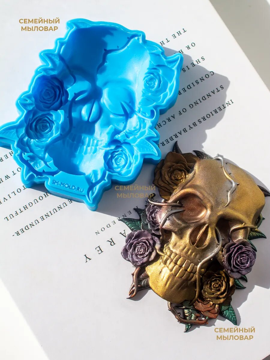 Силиконовый молд / форма для творчества Череп с розами S — фото 1