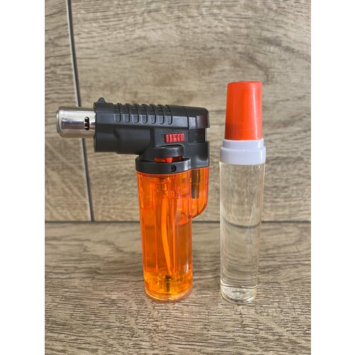 Газовая портативная горелка пьезозажигалка турбо мини прозрачная туристическая горелка-зажигалка цвет оранжевый 425₽