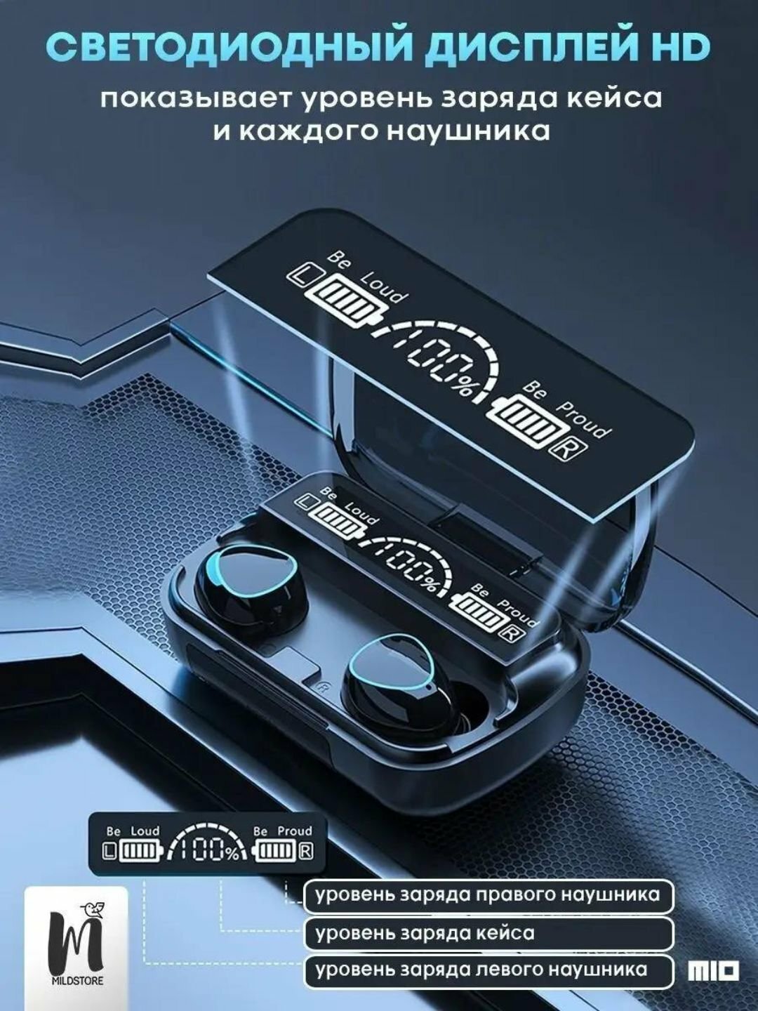 Наушники беспроводные Bluetooth M 10, M 19, M 20, M90 Pro, дисплей блок питания, 3500 мА/ч