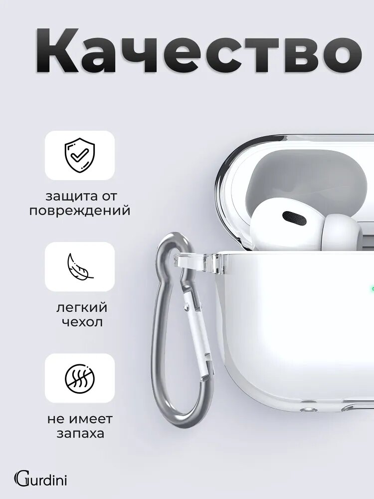 Прозрачный/бесцветный/удобный/мягкий силиконовый чехол на AirPods Pro 2 — фото 1