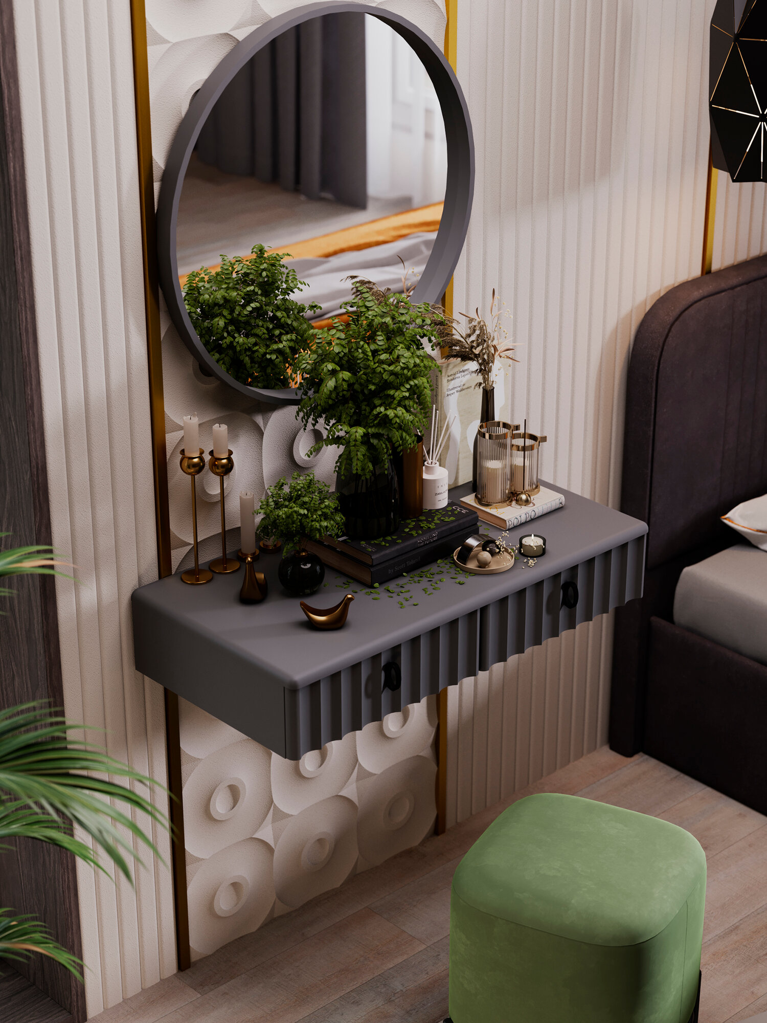 Туалетный стол Трия "Тиффани", тип 1, Серый Графит/Графит матовый — фото 1