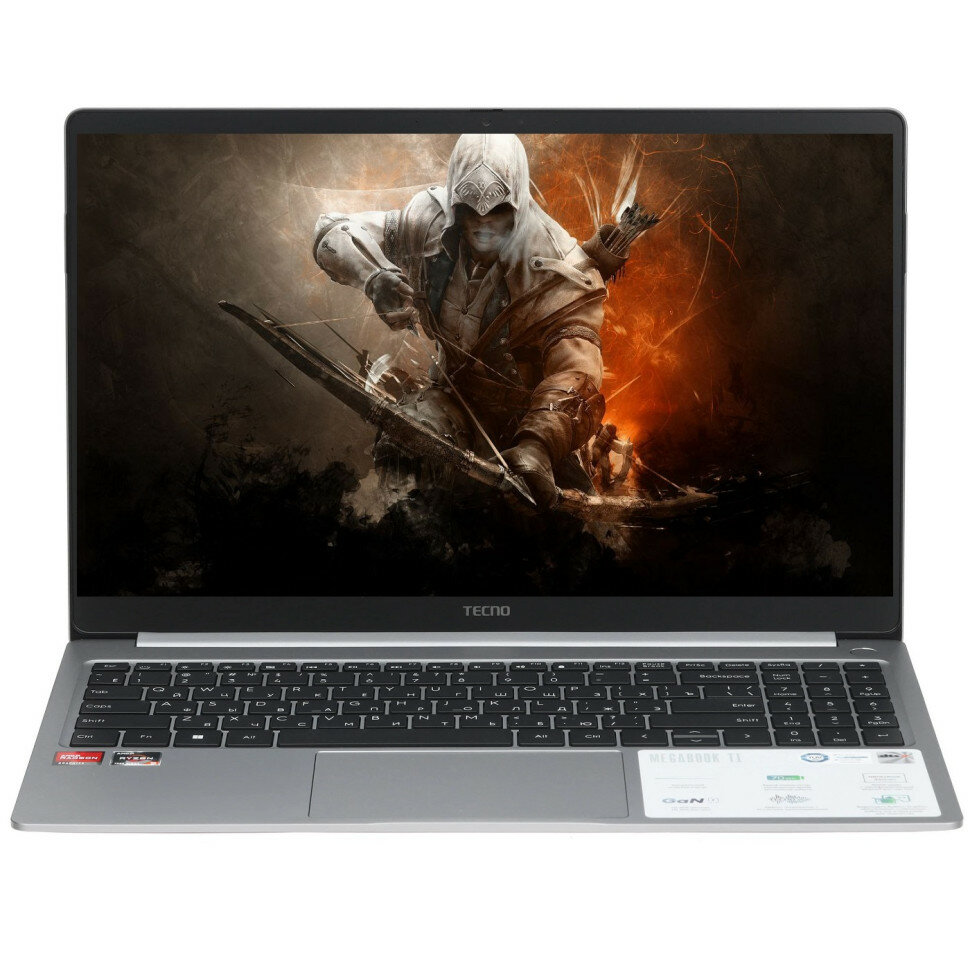 15.6" Ноутбук Tecno Megabook T1, AMD Ryzen 5 7430U, RAM 16 ГБ, SSD 512 ГБ, AMD Radeon Graphics, Windows 11 Home, Gray
