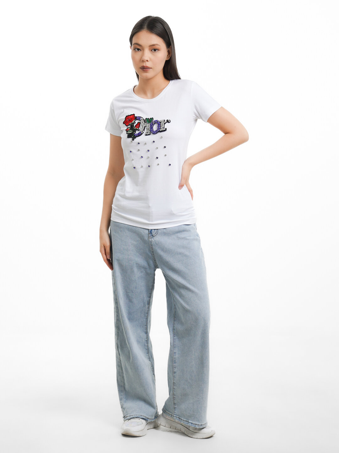 Футболка Футболка Dior "Белая хлопковая с объемным декором", женская, 100 % хлопок, белая, размер l, белый — фото 1