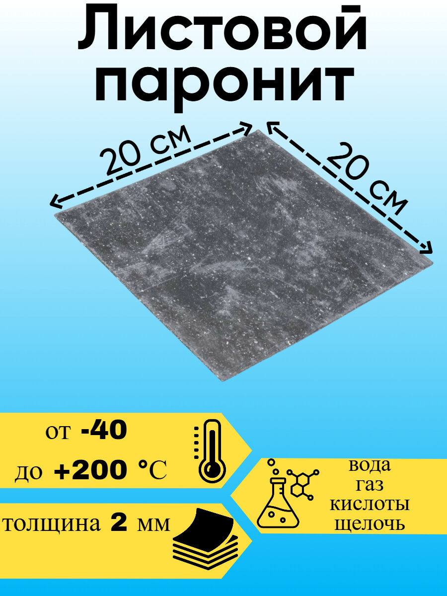 Паронит ПОН-б лист 20 см х 20 см х 2 мм толщина 2мм Сантехкреп.