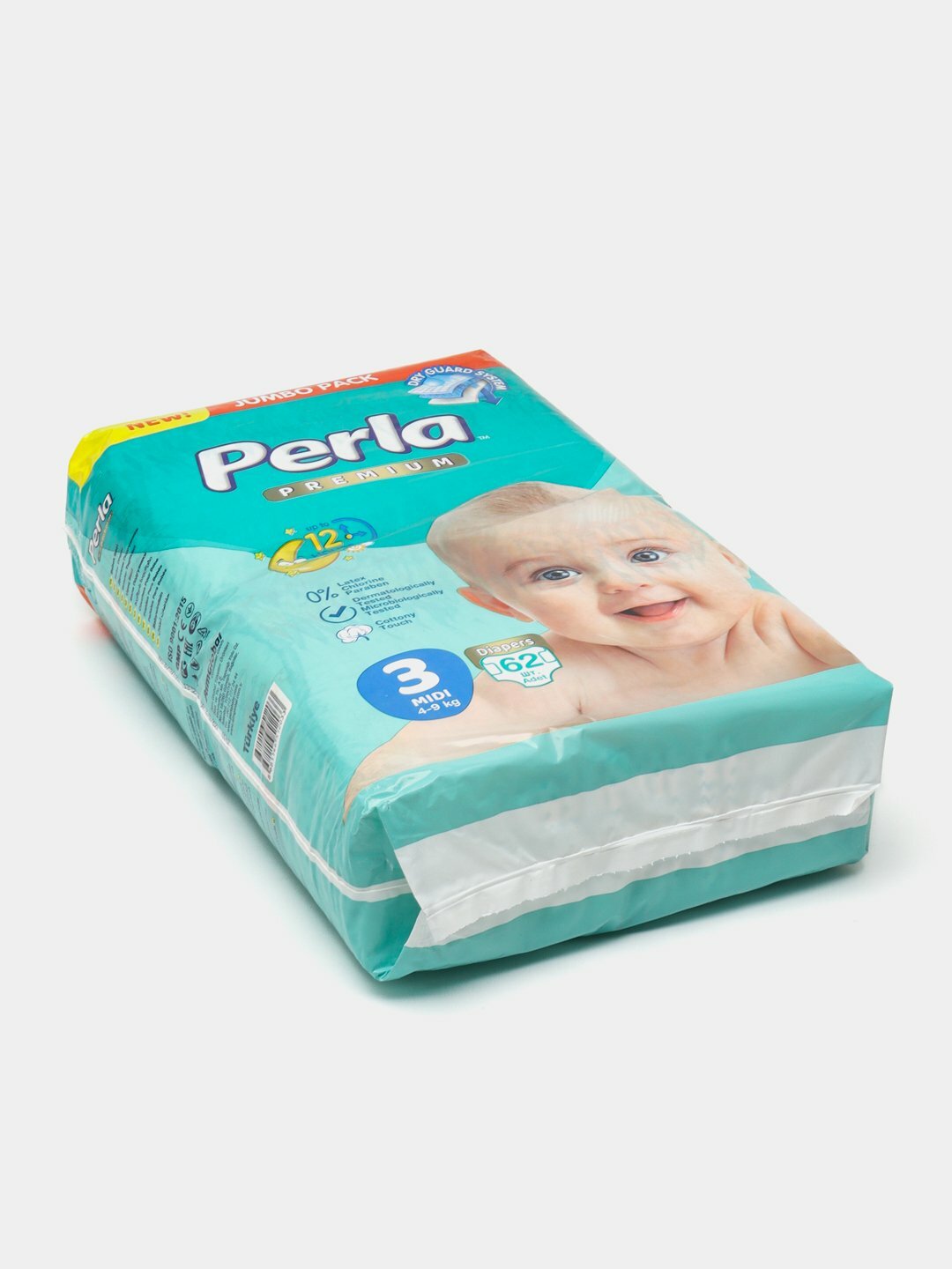 Подгузники Perla Premium размер №3 для детей 4-9 кг, упаковка 62 штуки — фото 1