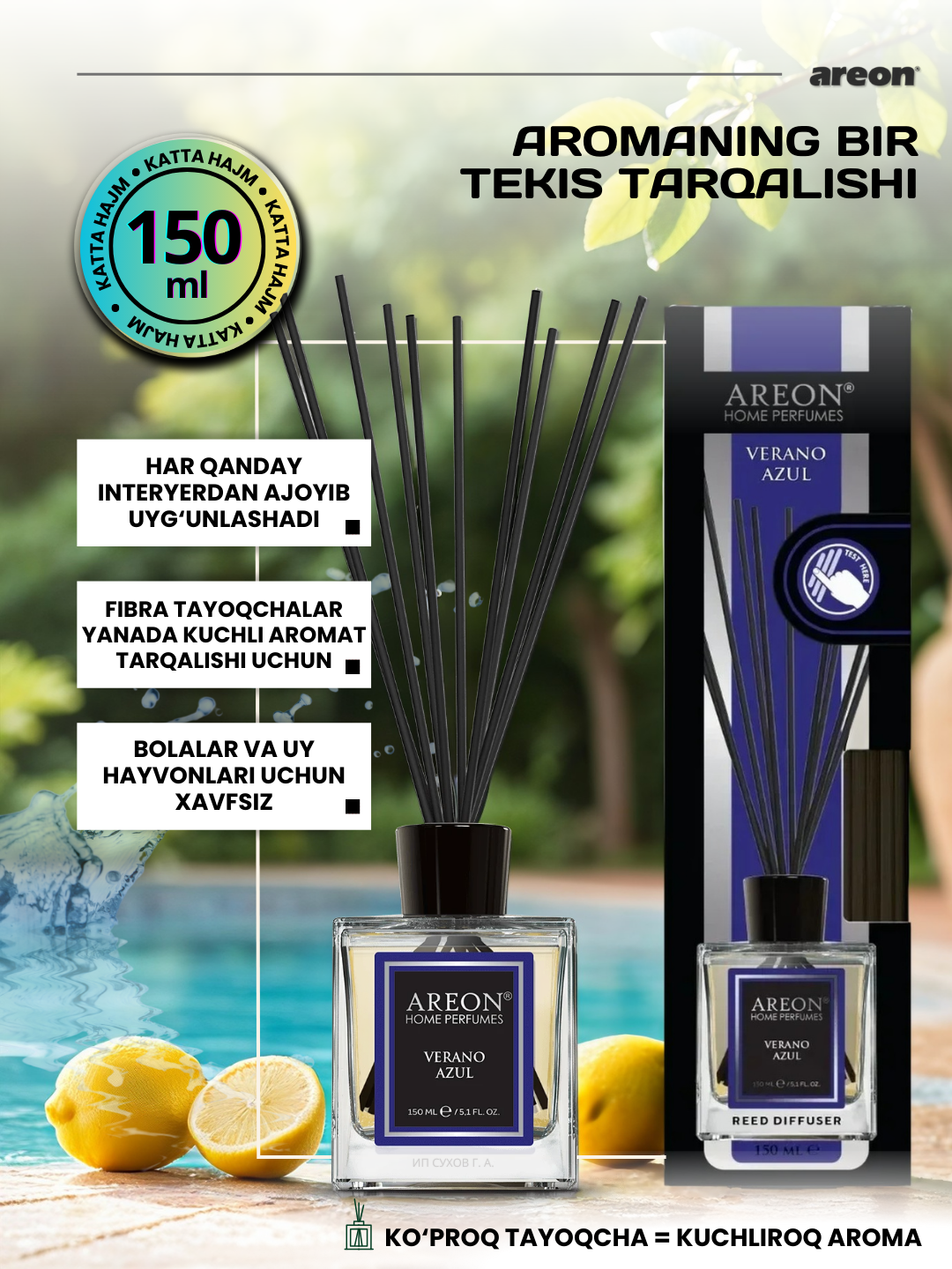 Ароматизатор-диффузор для дома Areon Home Perfume серия Lux, аромат Verano Azul, 150 мл + аромасаше в подарок — фото 1