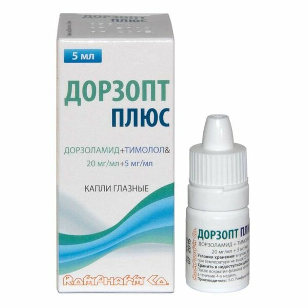 Дорзопт Плюс капли глазные 20мг/мл +5мг/мл 5мл