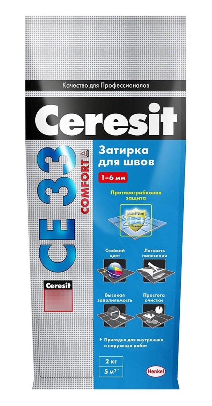 Затирка Ceresit / Церезит СЕ33 Comfort для плиточных швов сухая с противогрибковым действием цементная цвет графит 16 2кг / строительные смеси