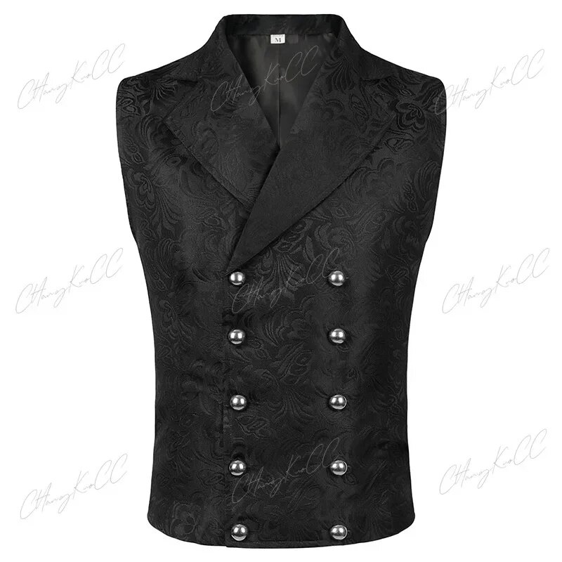 Жилетка для косплея для взрослых в стиле стимпанк, мужская куртка в стиле пэчворк, Готический средневековый пират, двубортный жилет для косплея эпохи Возрождения, S, Черный, Мужской