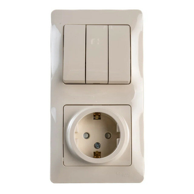 Блок 3-клавишный выключатель и розетка SCHNEIDER ELECTRIC Glossa c/з бежевый