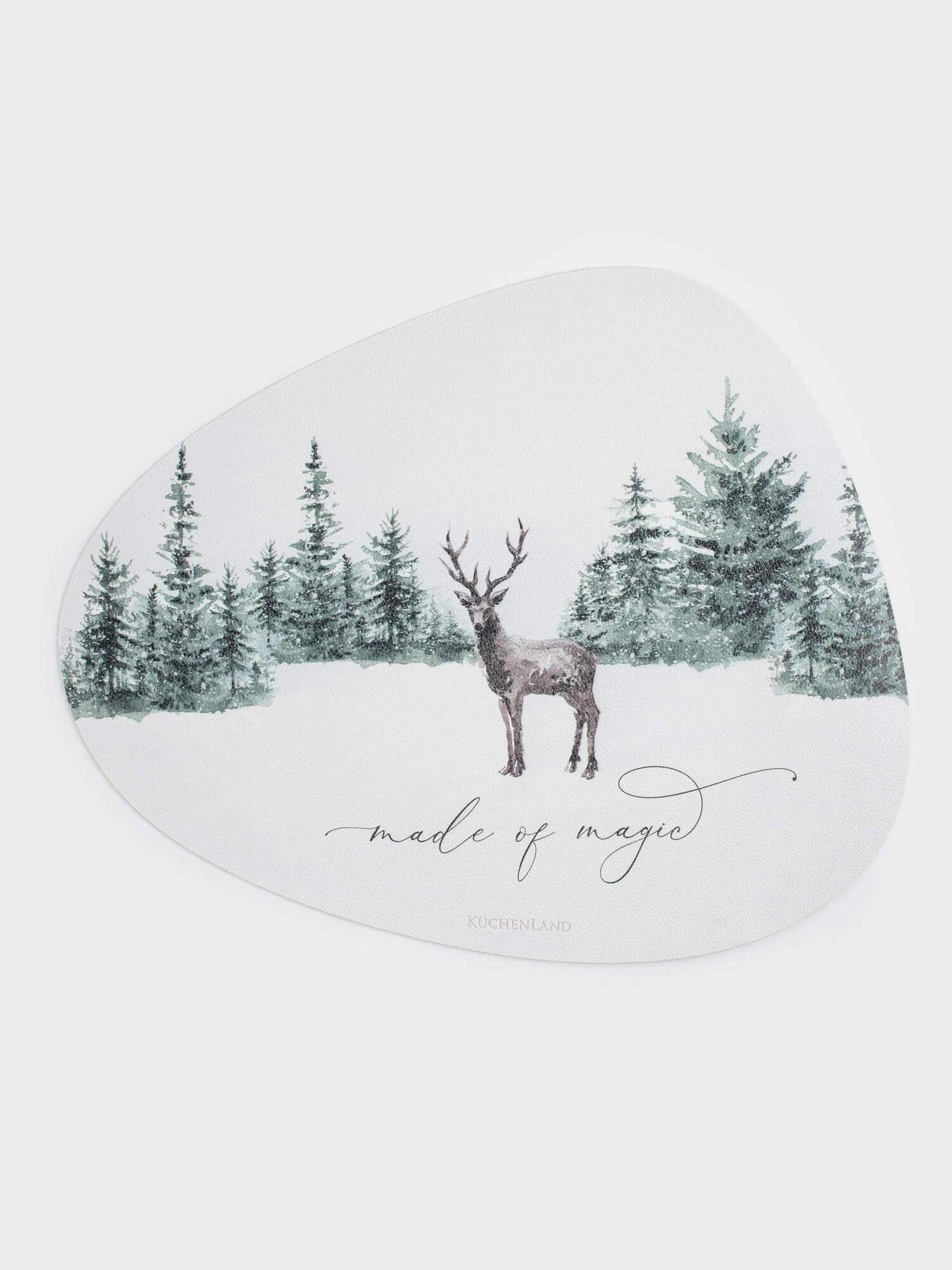 Салфетка под приборы 37х45 см ПВХ фигурная белая Олень в лесу Rock print
