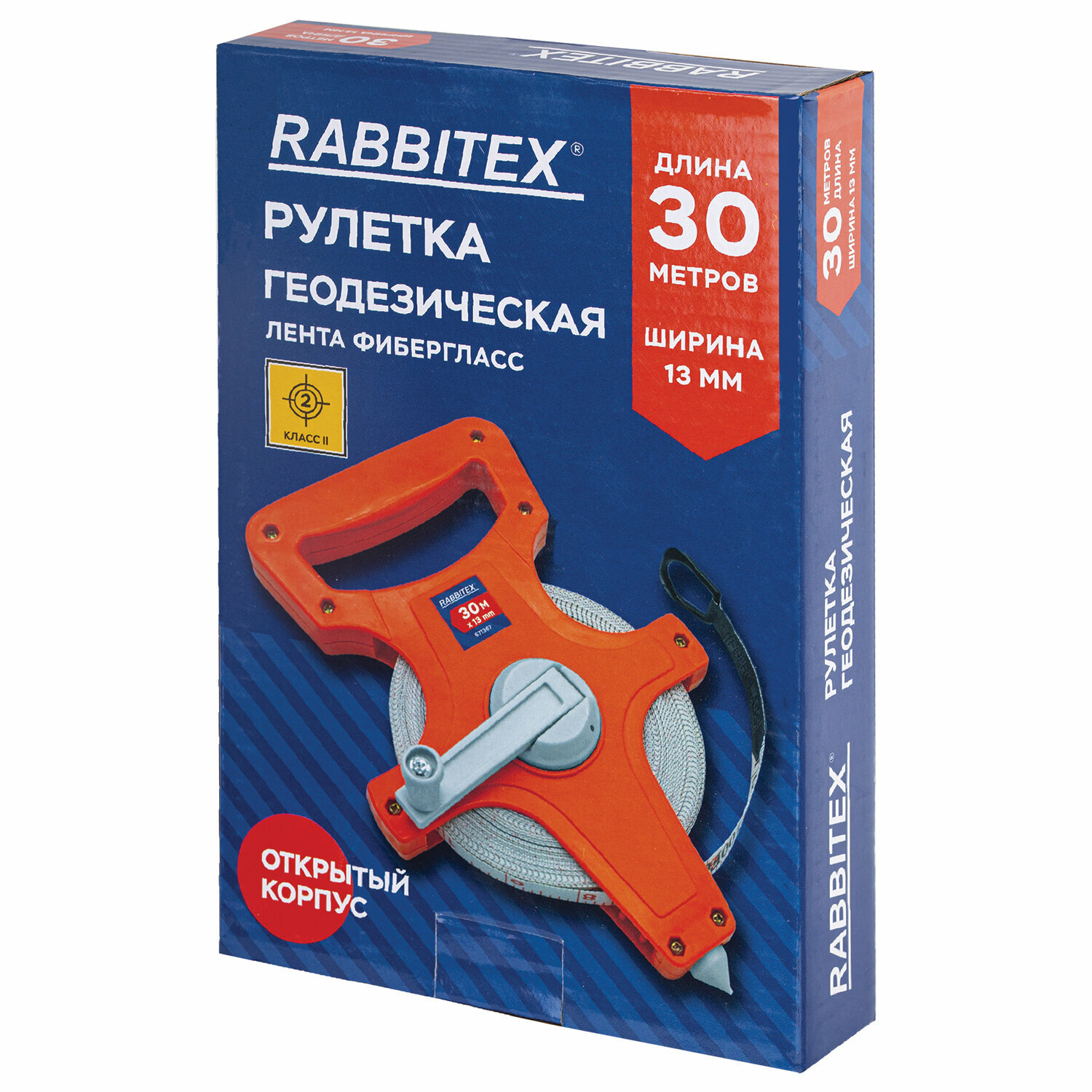 Рулетка геодезическая Rabbitex 30 мх13 мм лента фибергласс открытый корпус