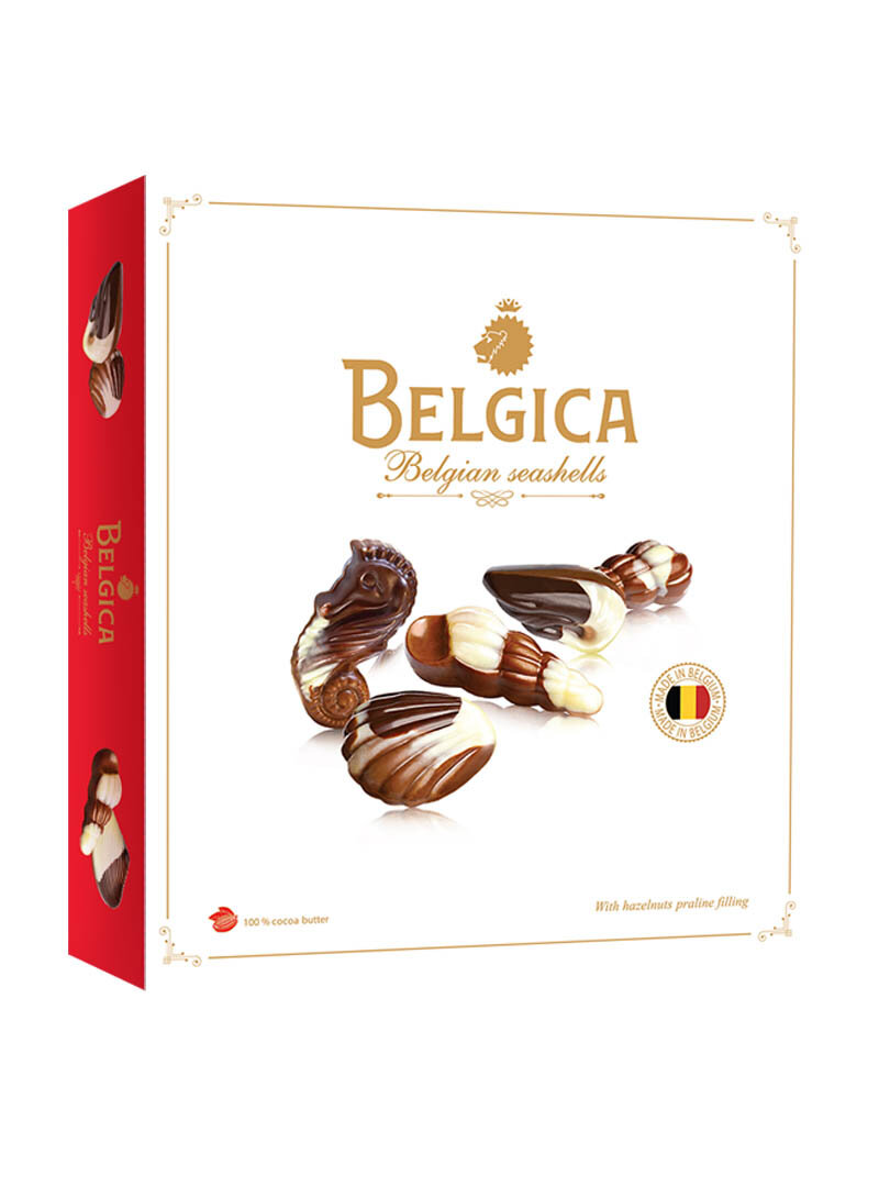 Конфеты шоколадные Belgica Seashells ракушки с начинкой пралине, 190 г
