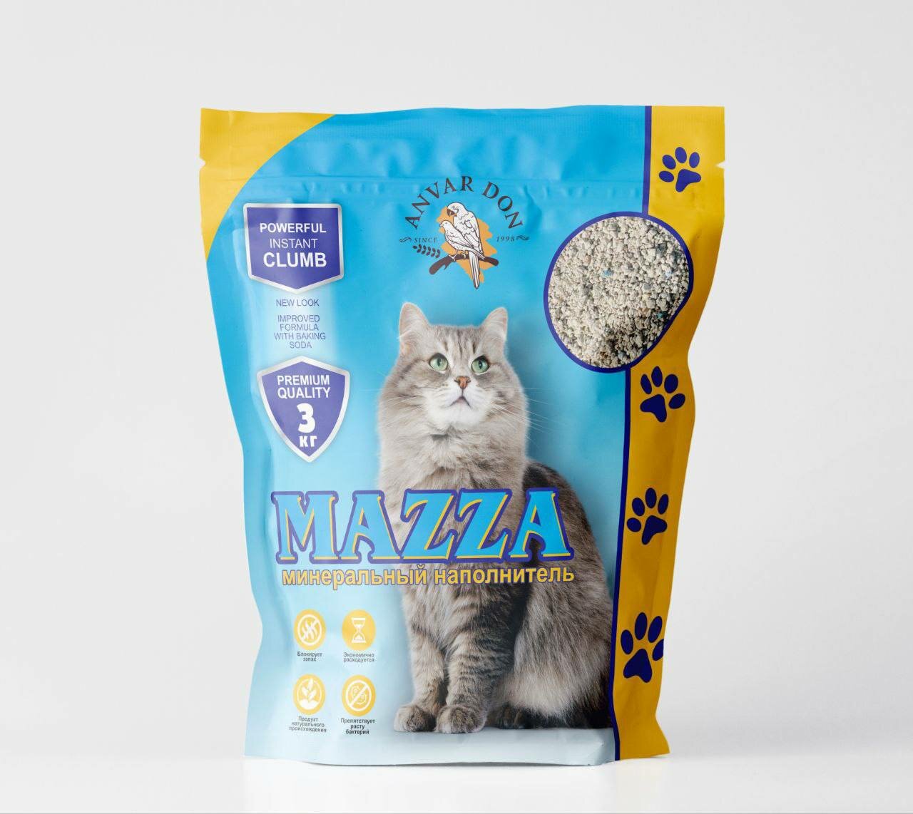 Натуральный Минеральный наполнитель для кошек "МАЗЗА," 3 кг Анвар дон