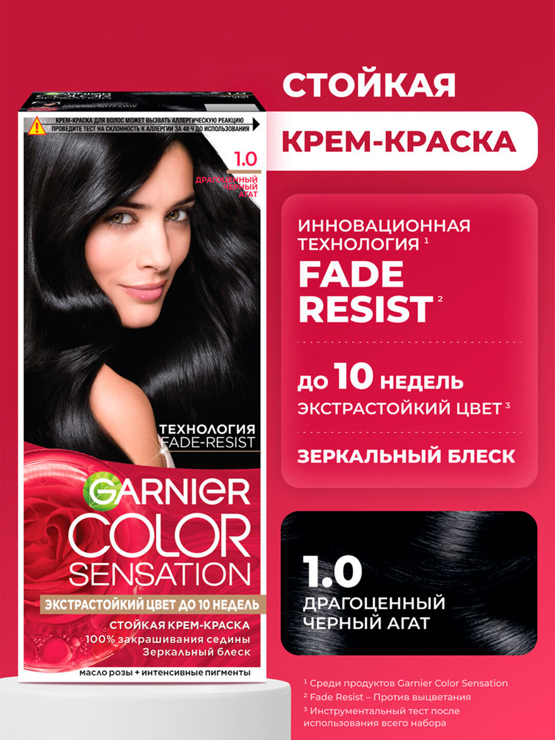 Краска для волос Garnier "Color Sensation", тон 1.0 "Драгоценный черный агат"