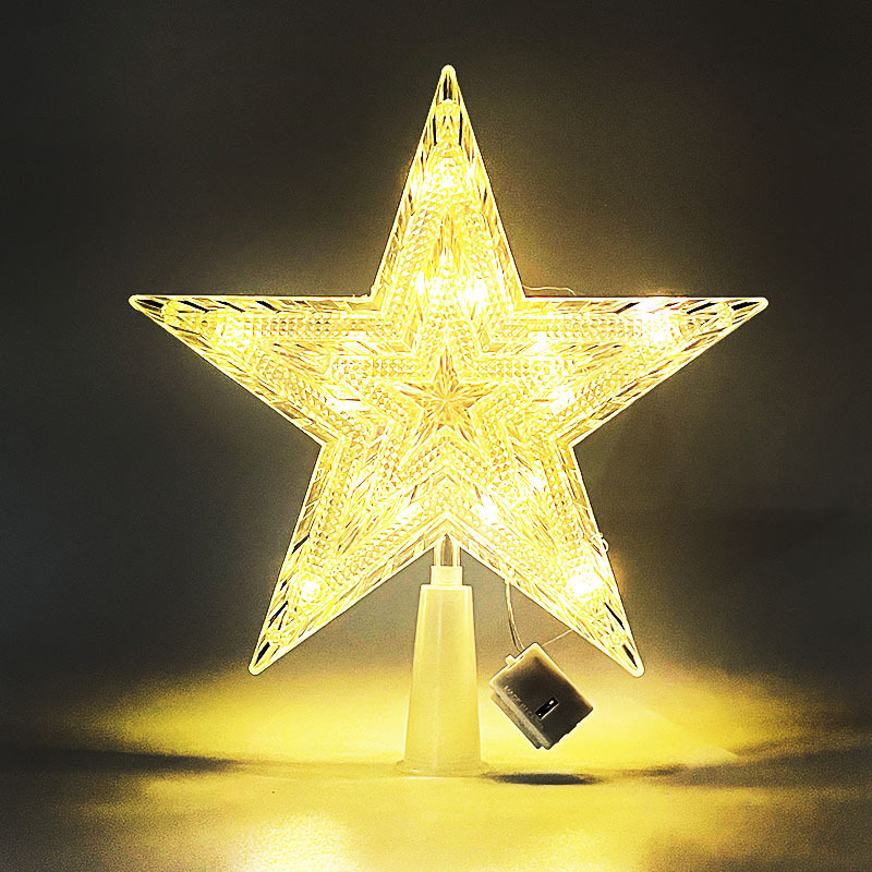 Светодиодная верхушка на ёлку «Звезда теплый белый цвет» 20 см от батареек LR 44 свечение теплый белый 3 режима