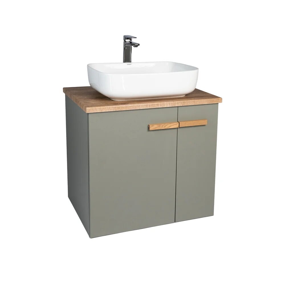 Тумба под раковину со столешницей VIANT Мюнхен L60 подвесная 2 дверцы хаки натуральный ясень