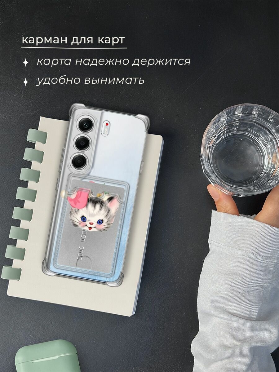 Чехол на Tecno Camon 40 Pro (Текно Камон 40 Про) с картой и принтом "Котик в шапке" — фото 1