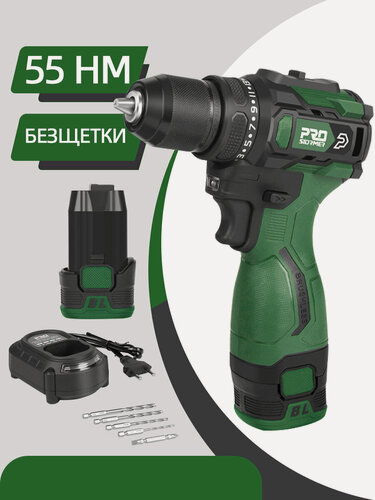 Изображение товара Аккумуляторная бесщеточная дрель-шуруповерт PROSTORMER,17B,2х 1.5А·ч Li-Ion,55 нм, в коробке, PSBD00202A