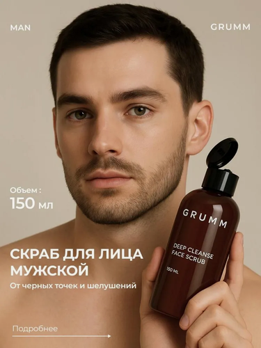 Изображение товара Скраб для лица мужской от прыщей и черных точек, отшелушивающее средство, GRUMM, 150 мл