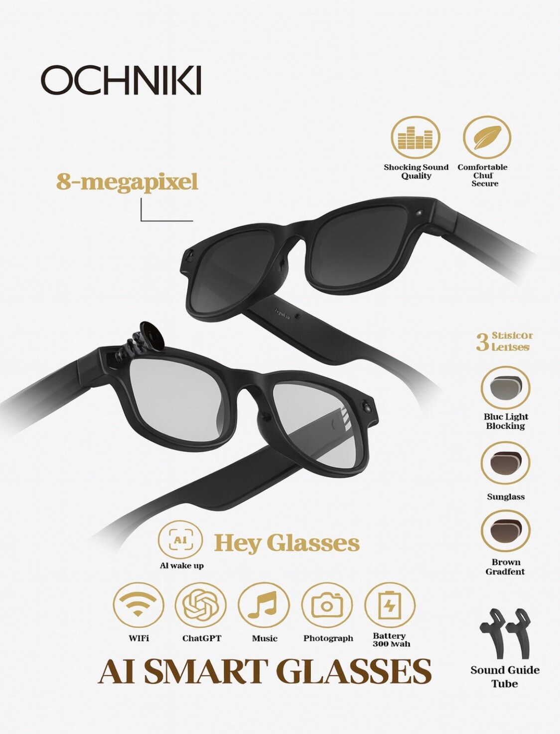 Умные очки с искусственным интеллектом, 8-мегапиксельной камерой и Bluetooth.