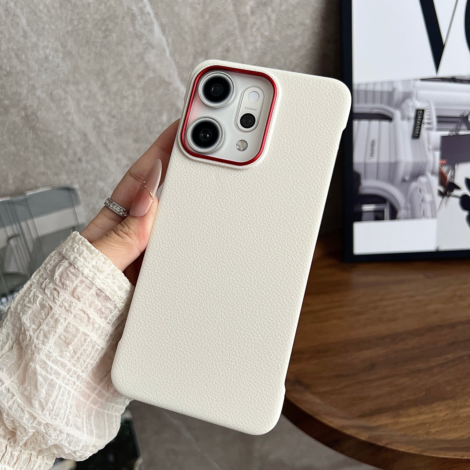 Чехол Для OPPO Reno14/Оппо Рено14, soft touch, чехол-кардиомонитор, искусственная кожа, поликарбонат (PC), защита камеры, ударопрочный, усиленные углы, OPPO, OPPO Reno14, white,