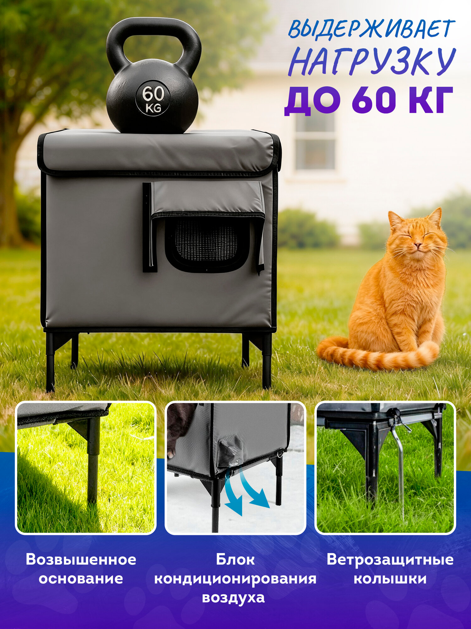 Отапливаемый домик для кошек на улице OZBERRY, серый, водостойкий — фото 1