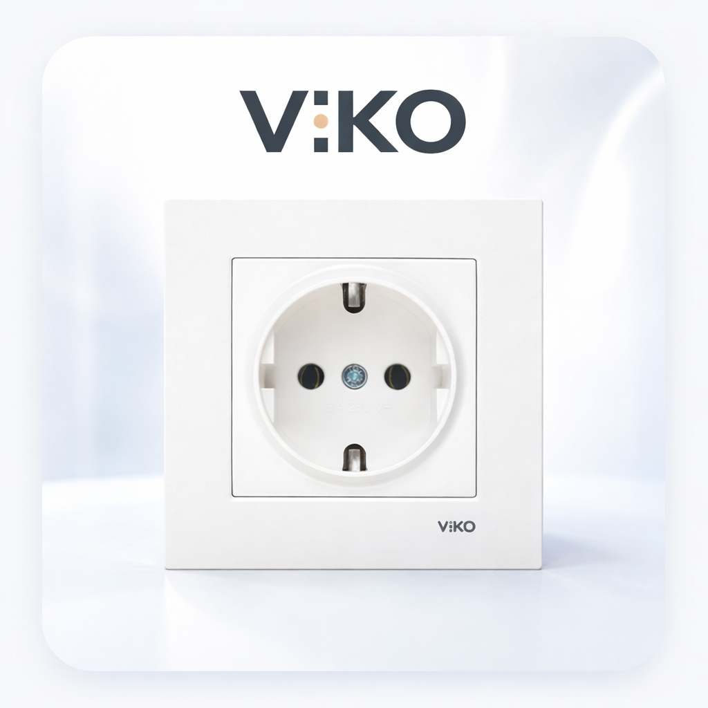 Розетка VIKO KARRE, одинарная, с заземлением, IP20, внутренняя, белая