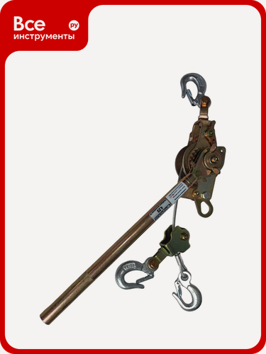 Изображение товара Рычажная лебедка с двойным храповым механизмом сорокин 4.23, стальной трос, встроенный тормоз, три крюка