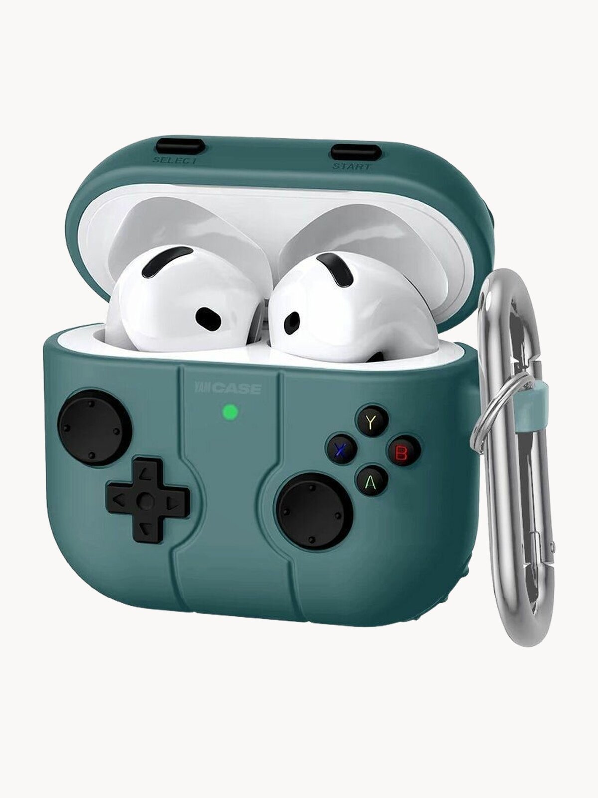 Чехол на наушники AirPods 4 силиконовый с карабином, зеленый