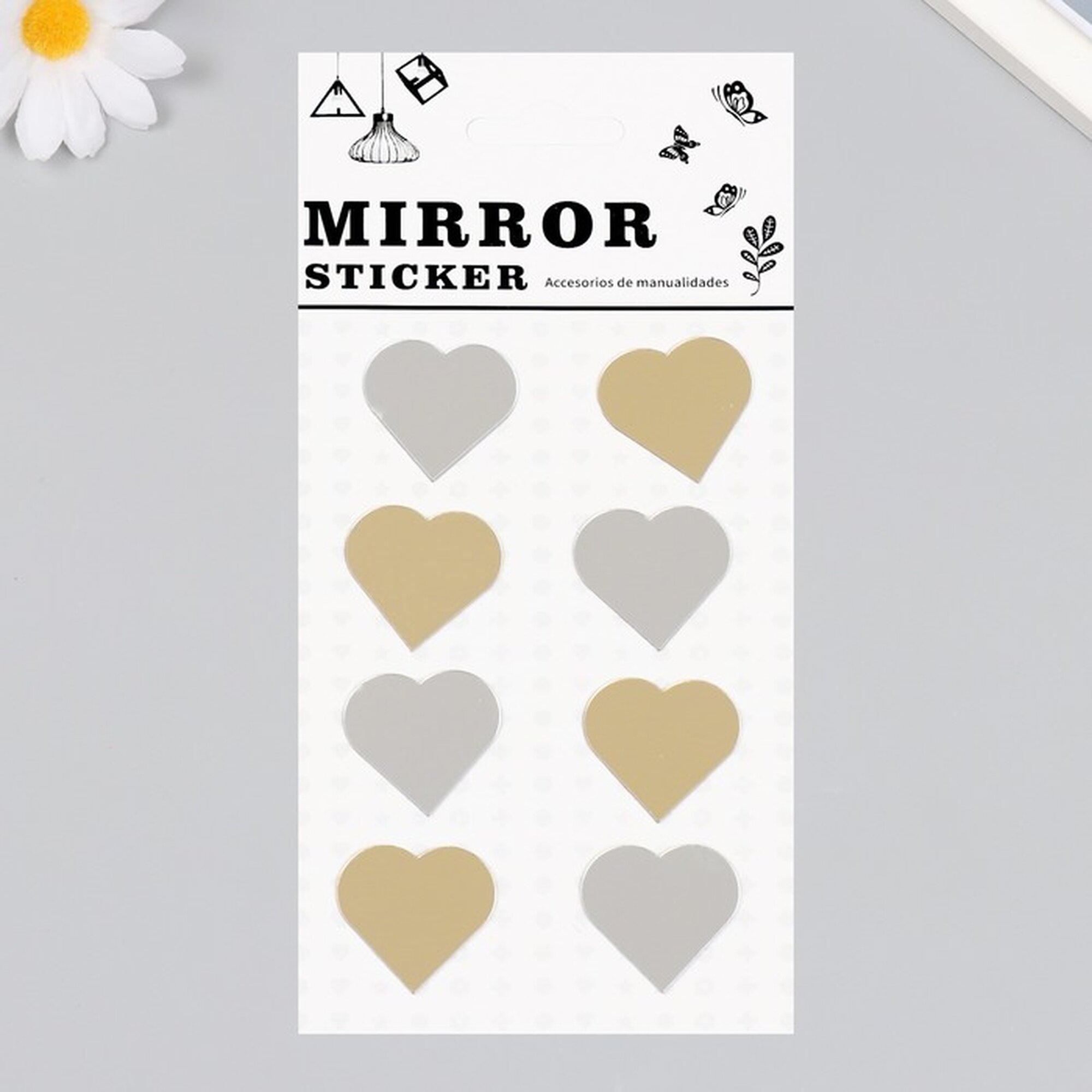 Наклейка интерьерная «Сердечки» зеркальная декор на стену панно 20×10 см