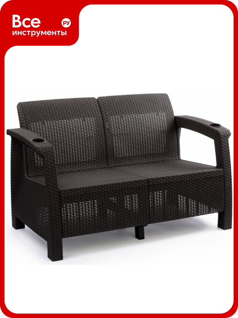 Диван WORKY ротанг 2-х местный 127x70x79 см мокко с коричневыми подушками ARD257825