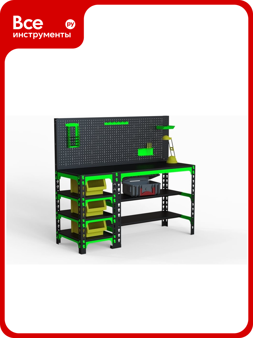 Металлический стол с боковыми полками и перфопанелью ООО Металекс 750x1200x600 мм SBF751260