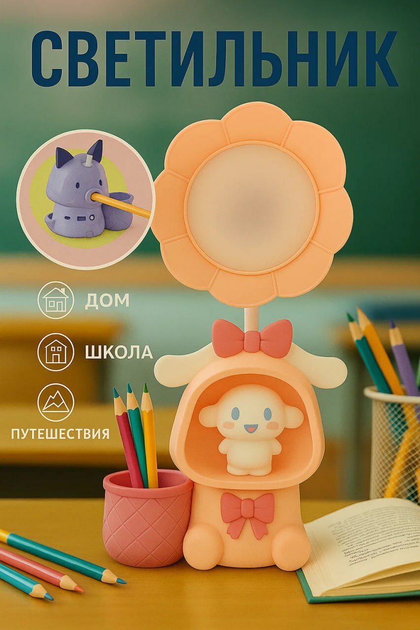 Светодиодная настольная лампа с изображением персонажа мультфильма. Мягкий свет, вращение на 360°, весёлая и подходит для детей. Идеальный выбор для чтения и использования перед сном. — фото 1