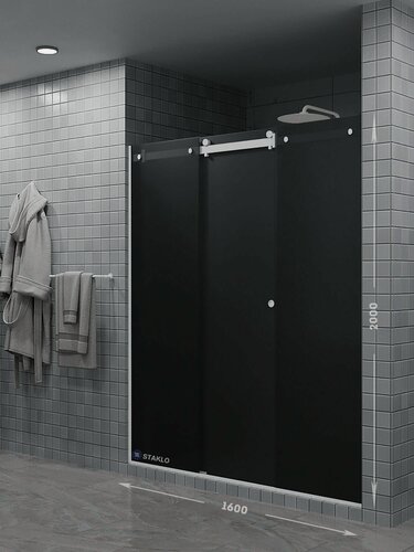 Изображение товара Раздвижная душевая в нишу три стекла staklo 160x200 из серого графит матового стекла белая фурнитура