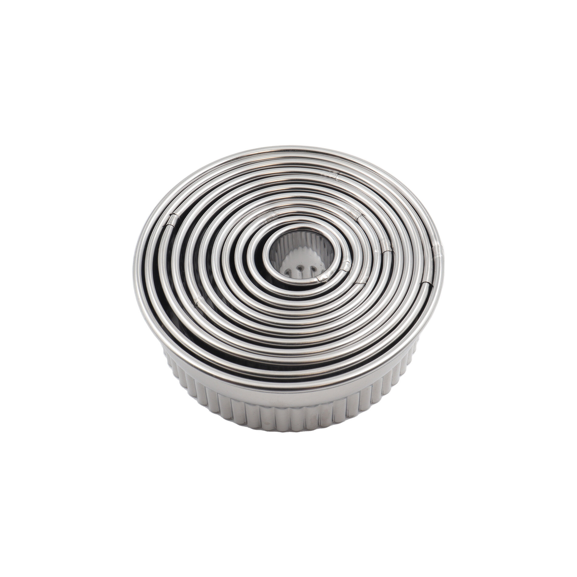 Набор вырубок форм для приготовления печенья, Круг с волнистым краем, 2-8.5 см, 10 штук, нержавеющая сталь, Paderno.