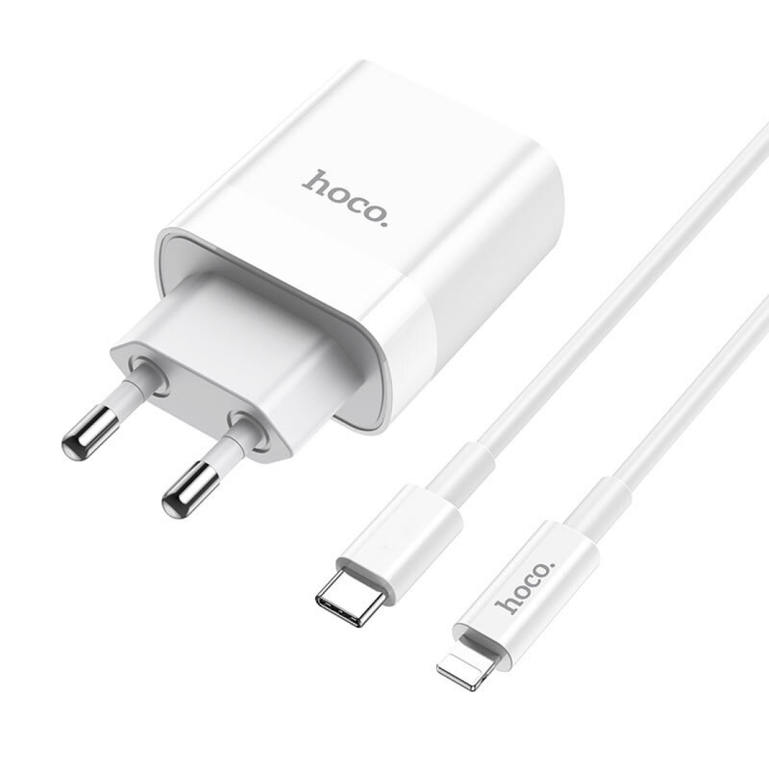 Сетевое зарядное устройство, 1 PD 20W + 1 USB 3.0 QC (C80A), HOCO, Type-C to Lightning, белый — фото 1