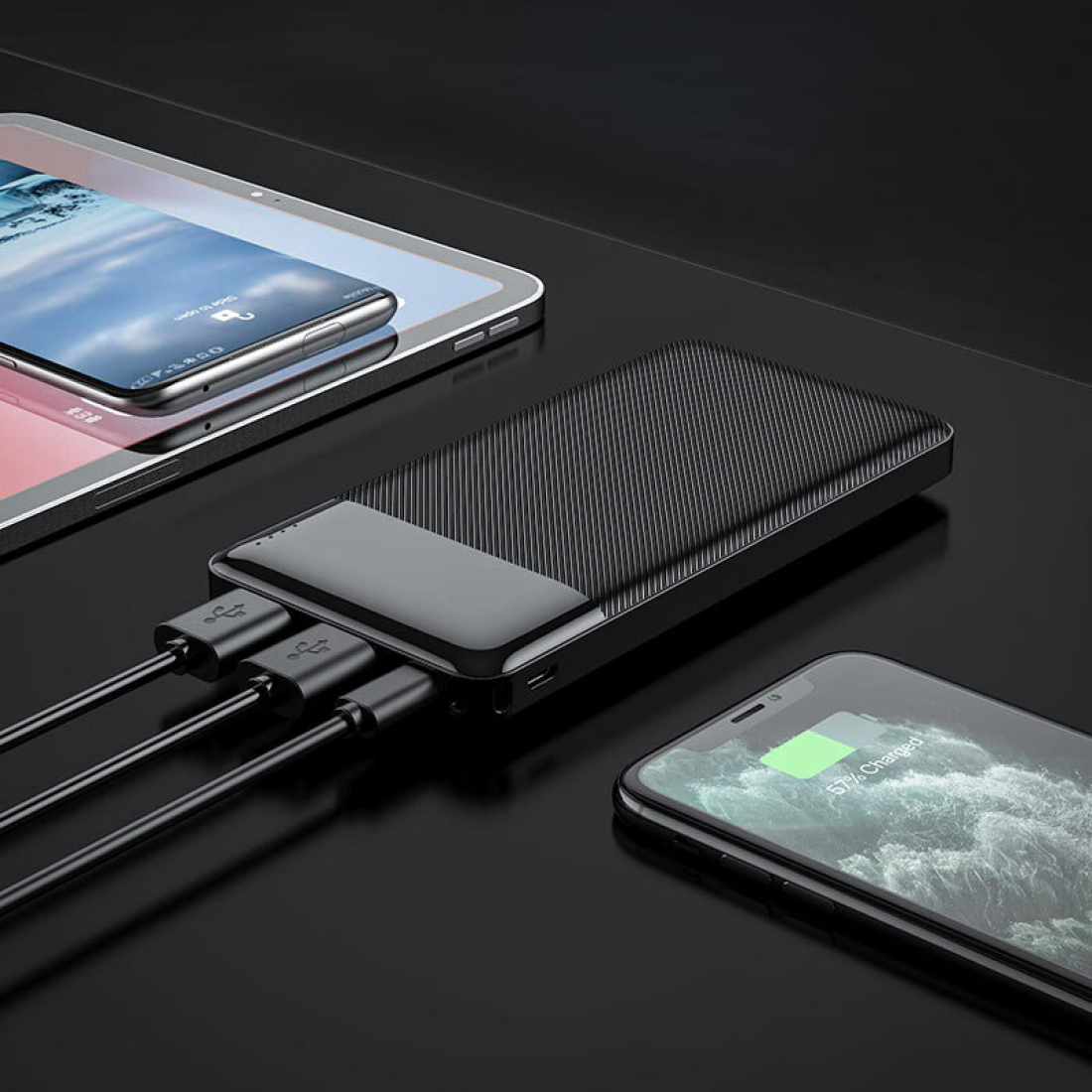 Универсальный Доп. Аккумулятор 10000mAh, J72, HOCO, 2 USB (5V/2.0A), черный — фото 1