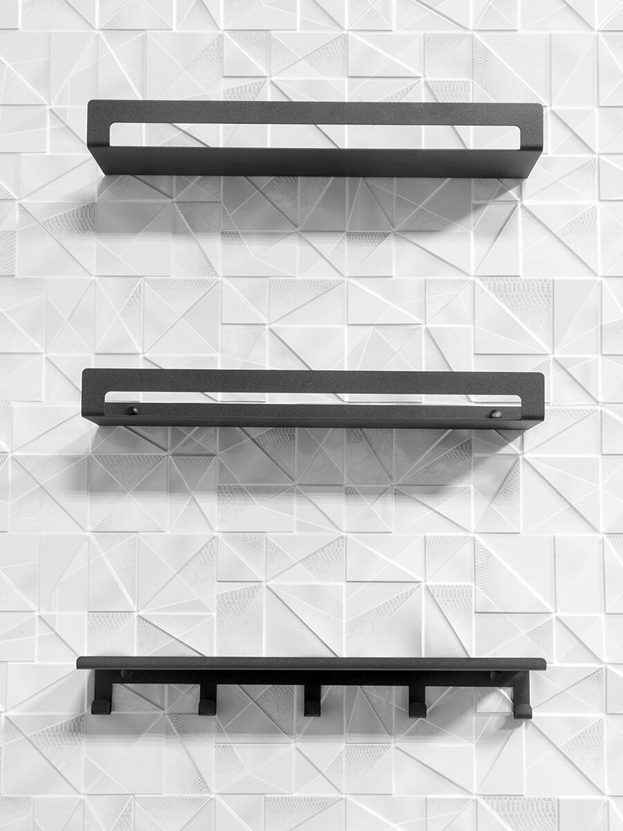 Набор полок с крючками для ванной кухни настенные 3 шт черные (сталь)