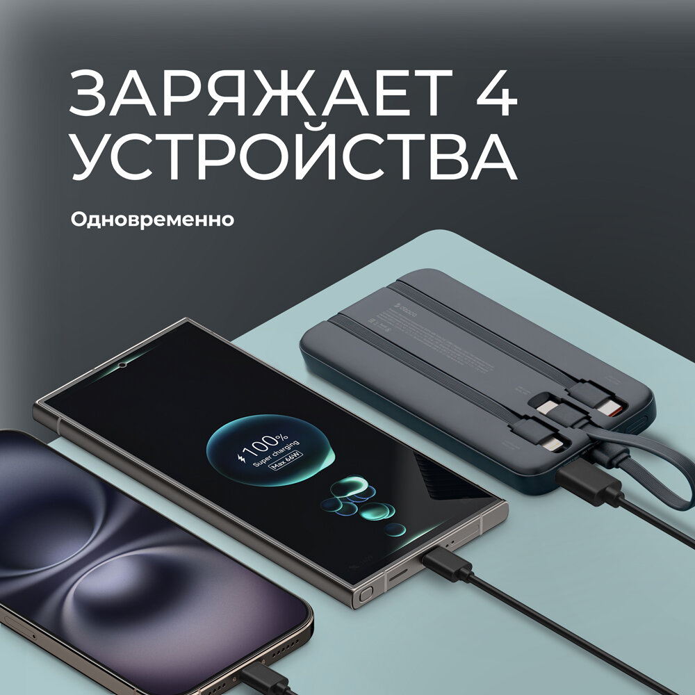Внешний аккумулятор NRG Turbo V4c 10000 мА-ч, дисплей, powerbank черный, Deppa, 33688 — фото 1