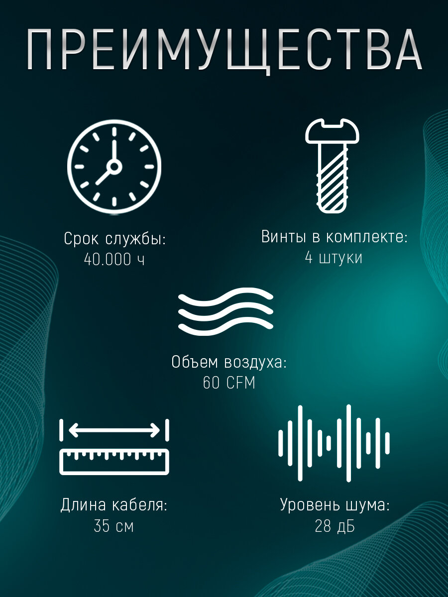 Вентилятор охлаждения корпуса ПК/процессора 120х120х25мм, бесшумный кулер 28ДБ с подключением 3-Pin 12В, кабель 35см — фото 1