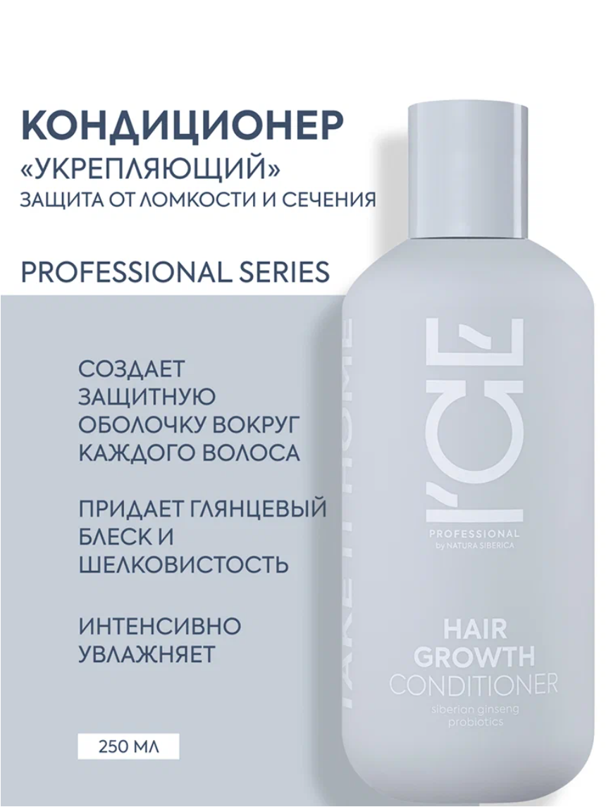 ICE Professional by Natura Siberica Hair Growth Бальзам для роста волос профессиональный укрепляющий и увлажняющий от выпадения и ломкости, кондиционер ополаскиватель 250 мл