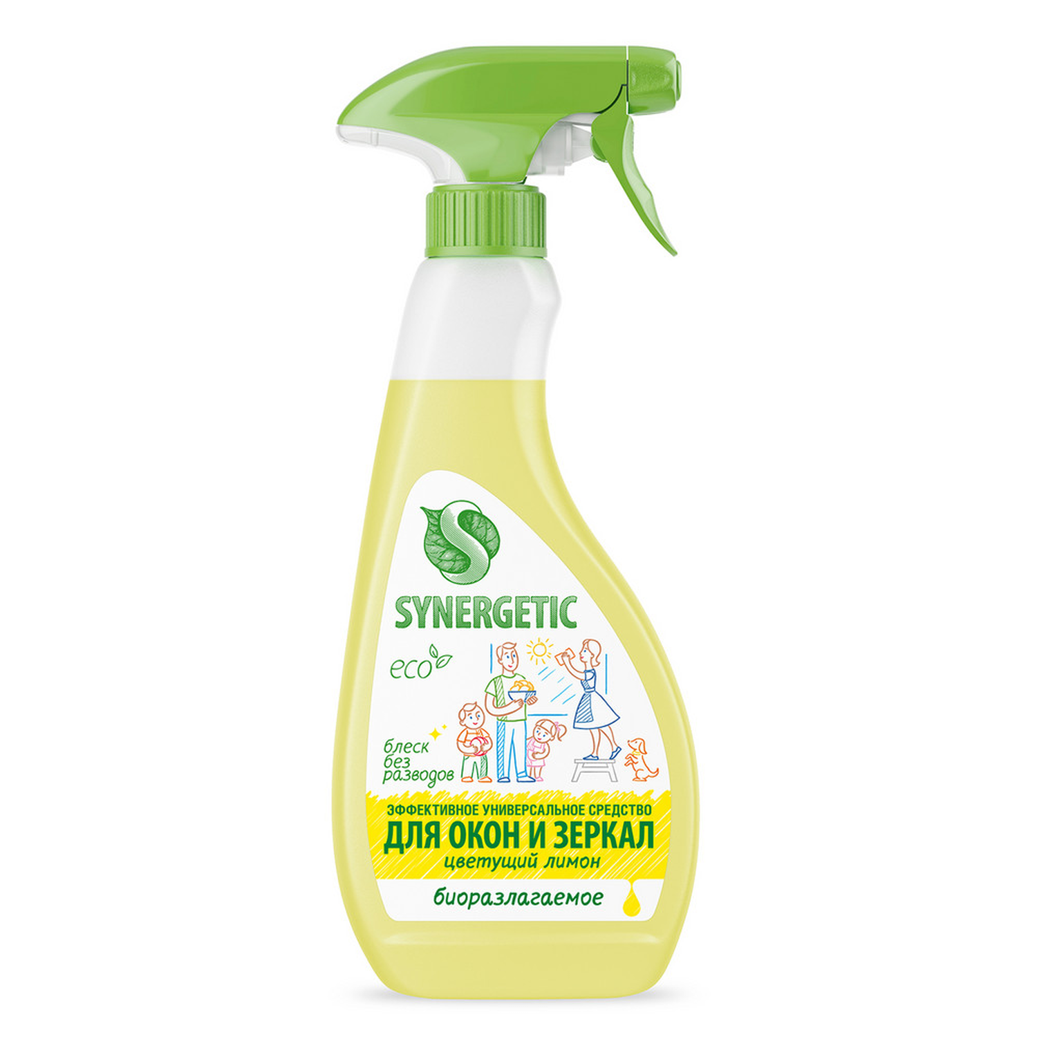 Средство для мытья окон Synergetic "Цветущий Лимон", для зеркал, 0.5 л — фото 1